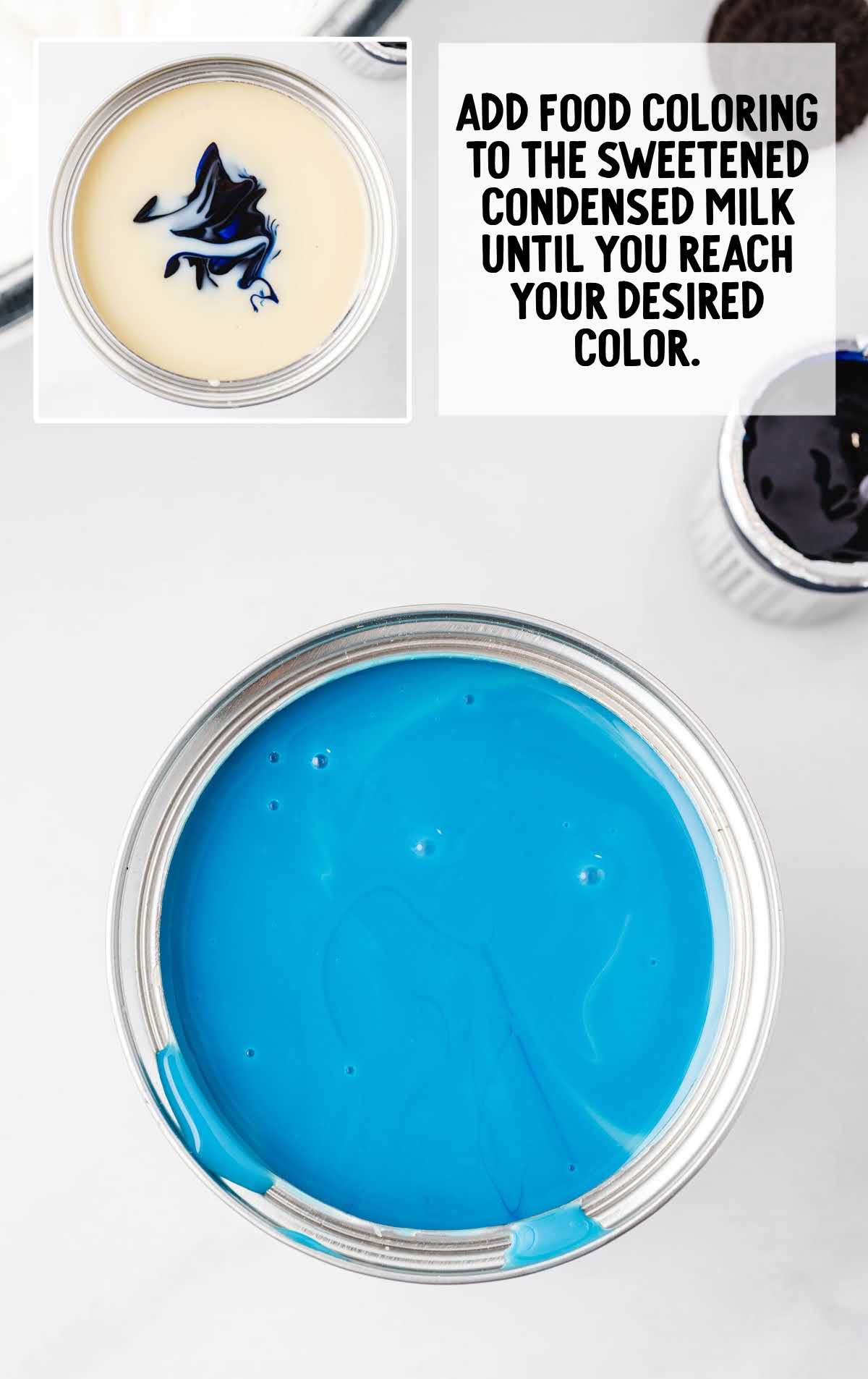food coloring being added to sweetened condensed milk