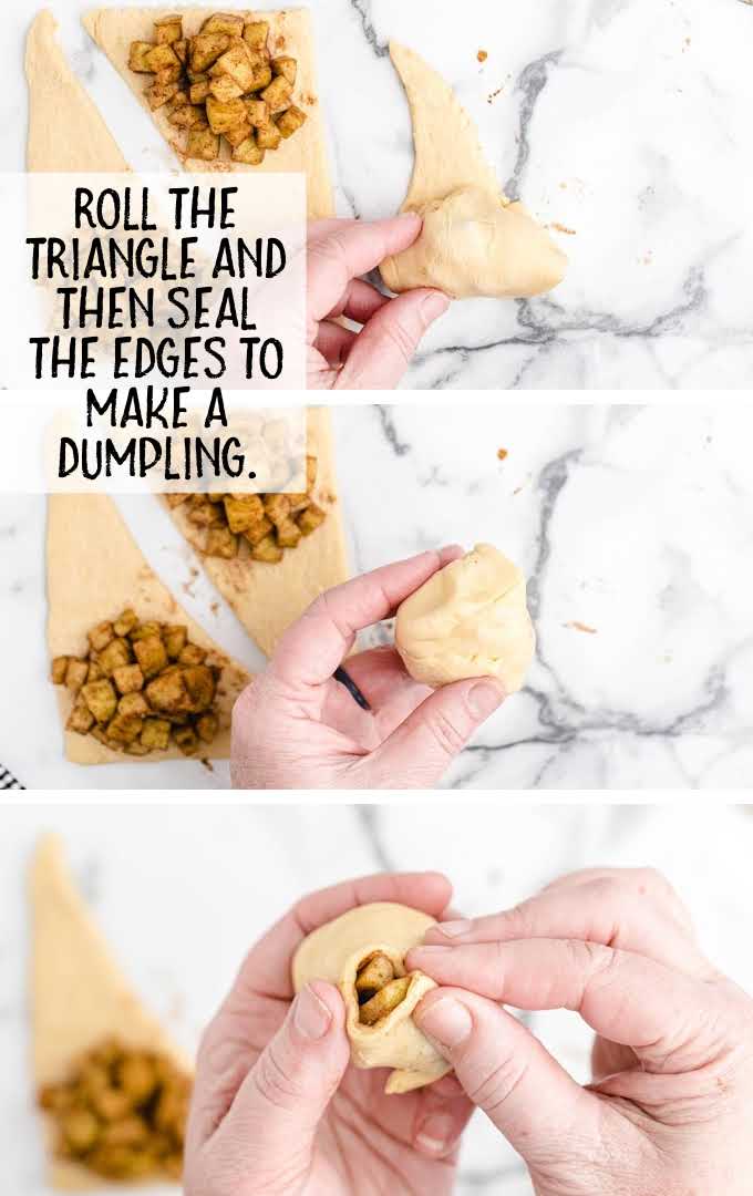 easy apple dumplings process shot of dumplings being rolled