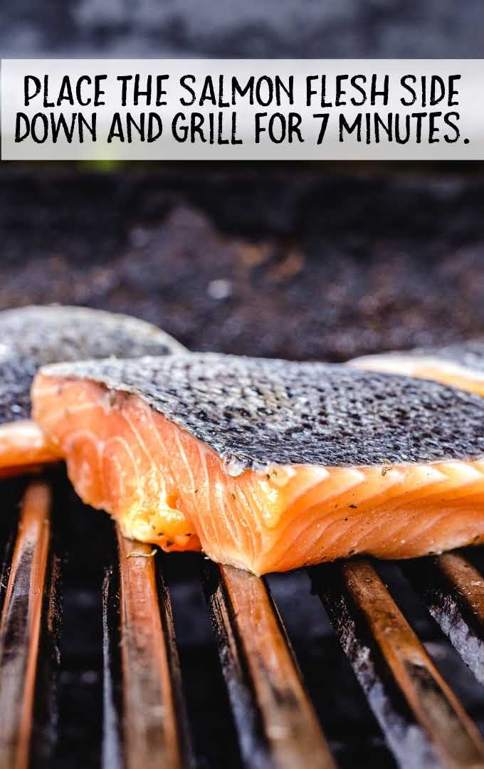 grilled salmon process shot of salmon on the grill