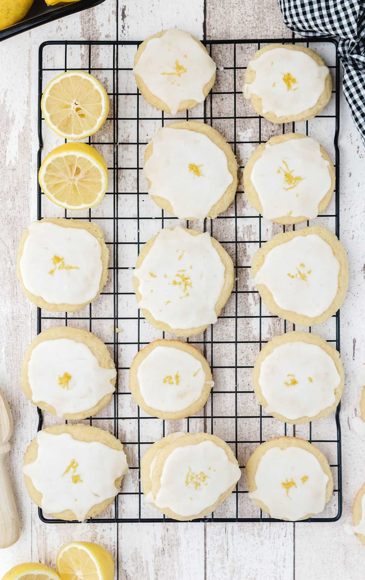 Lemon Meltaway Cookies piled on a cooling rack