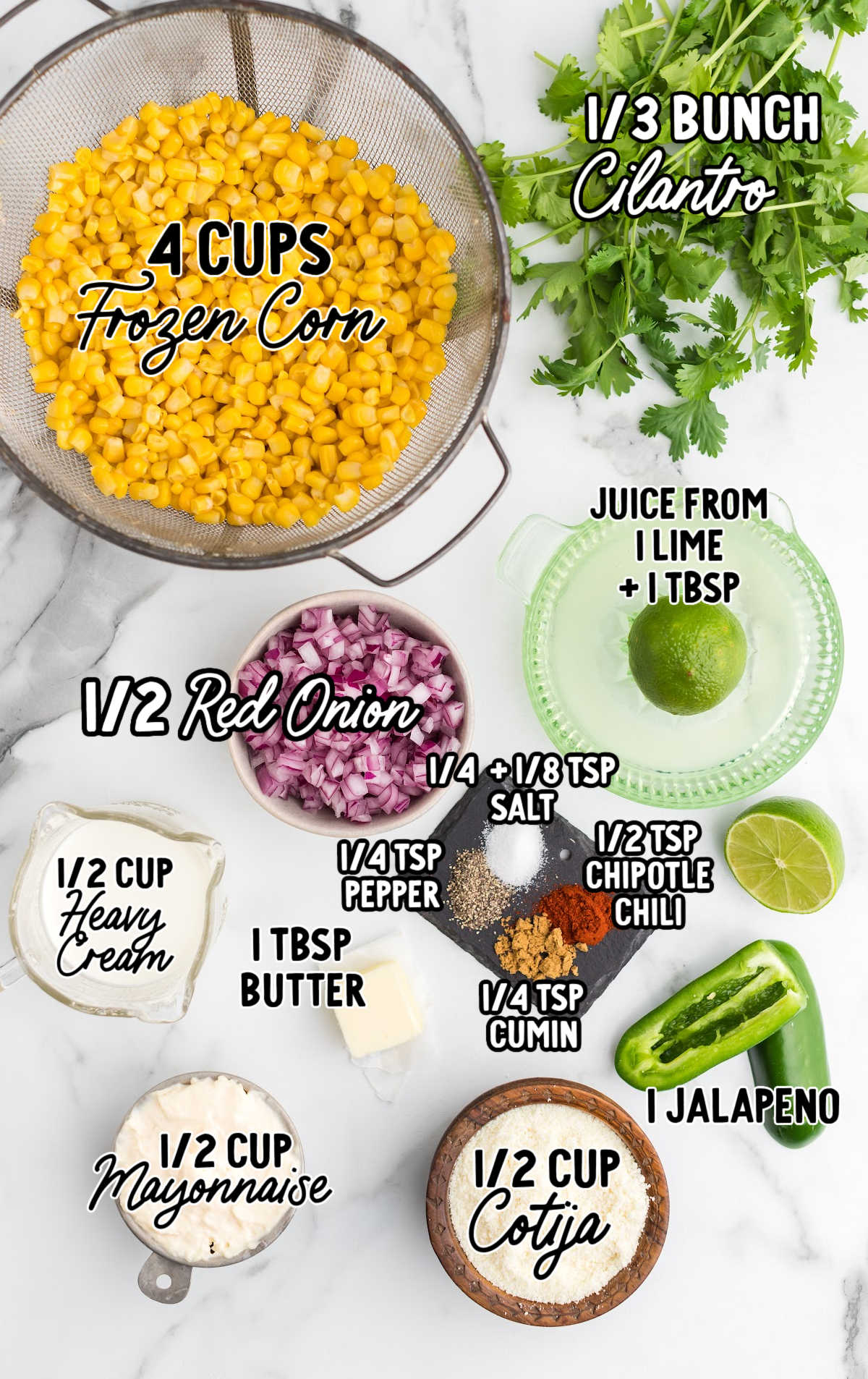 Mexican Corn Salad raw ingredients that are labeled