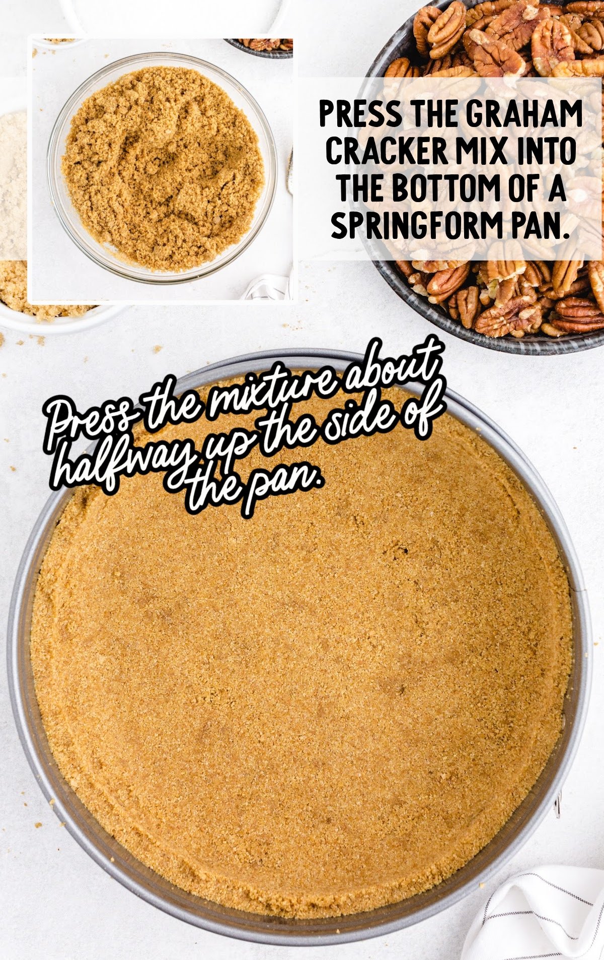 graham cracker mix pressed into the bottom of a springform pan