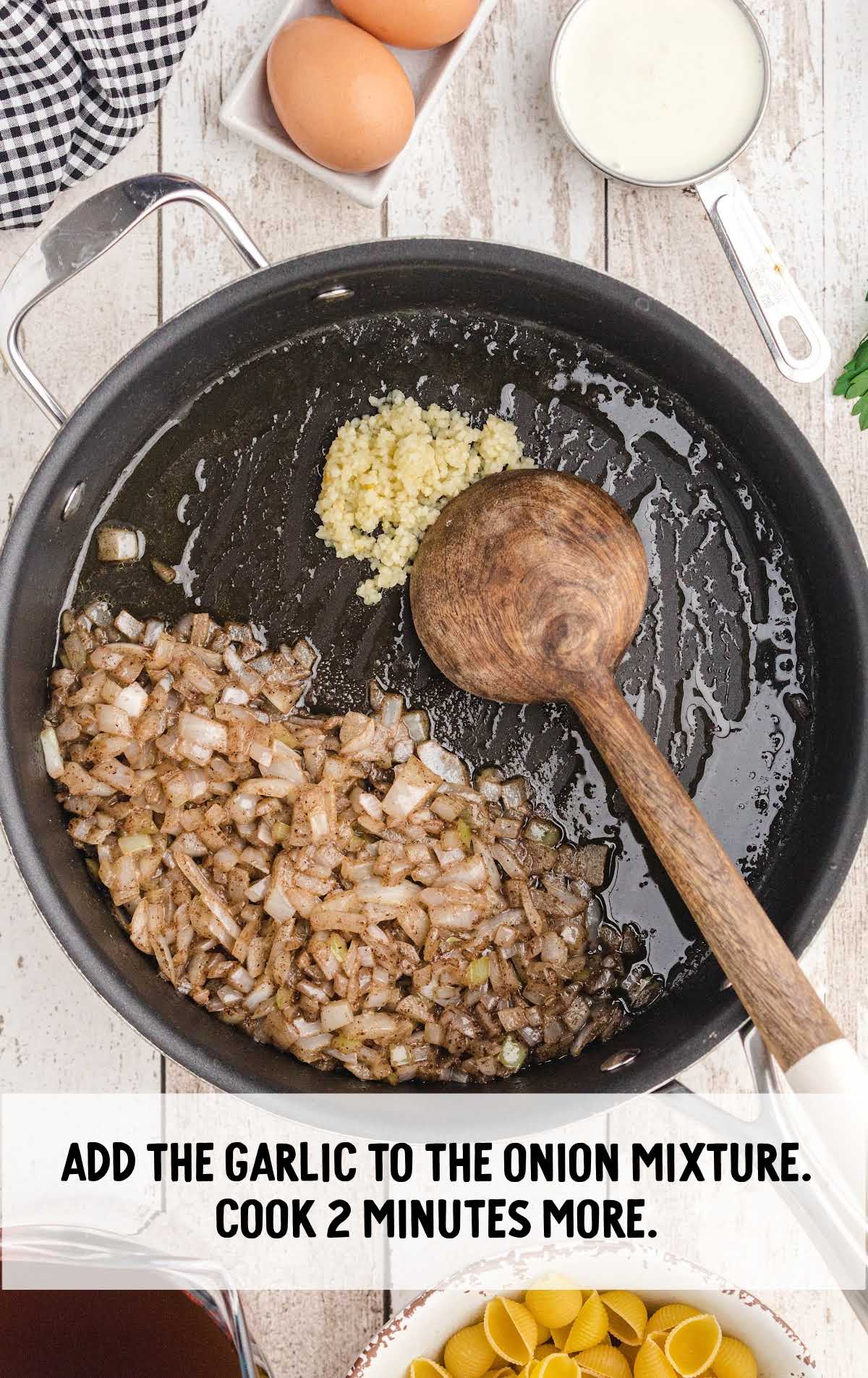 minced garlic added to the skillet