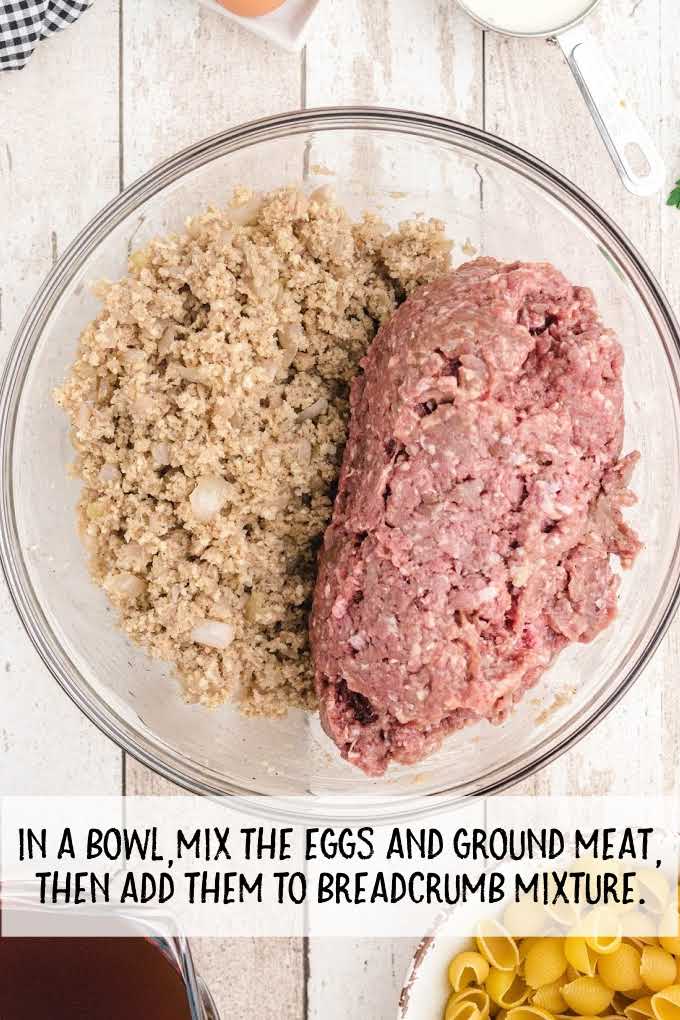 meat and crumb mixture combined in a bowl