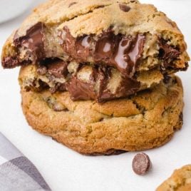 close up shot of ooey gooey cookies showing it's inside gooey chocolate layer