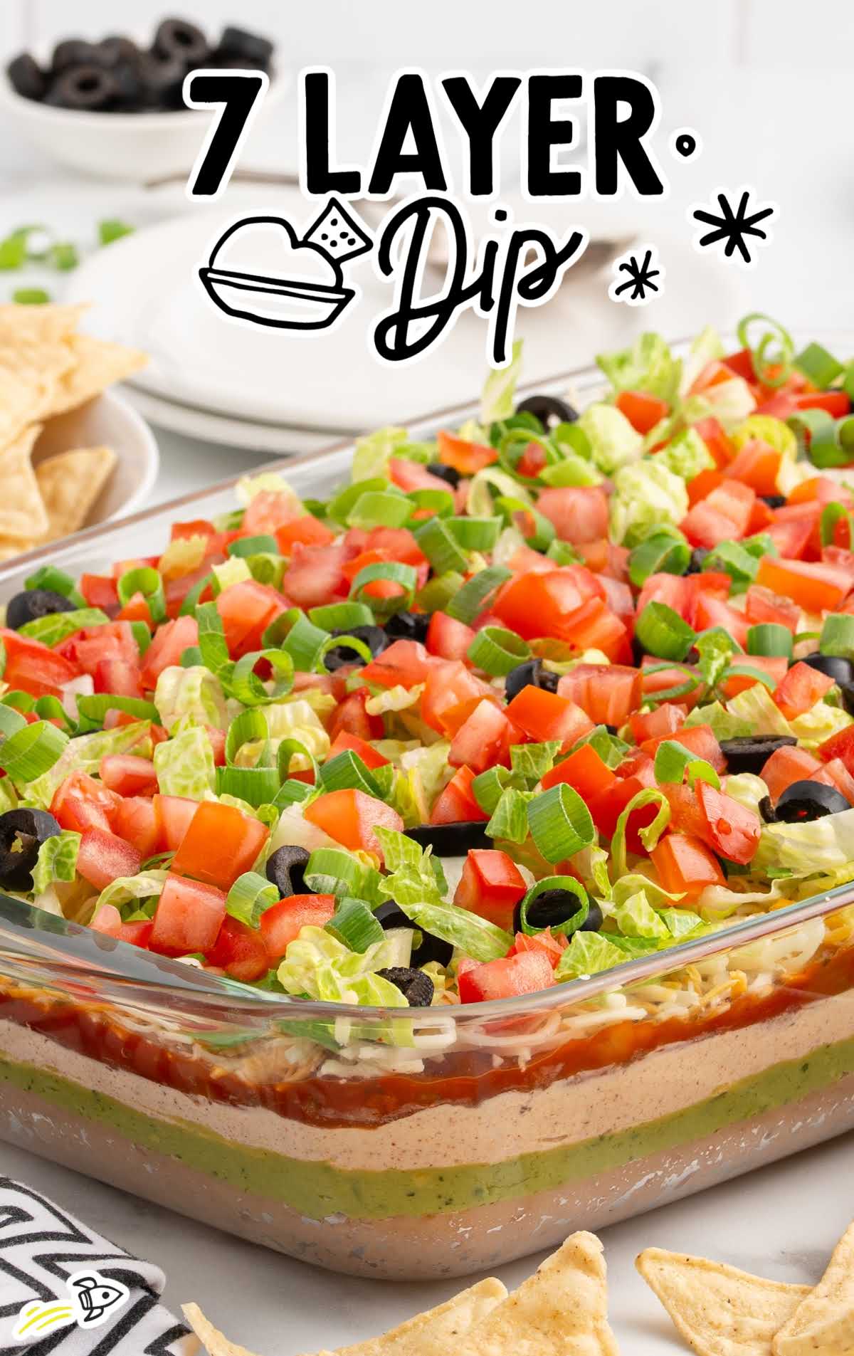 a baking dish of 7 Layer Dip