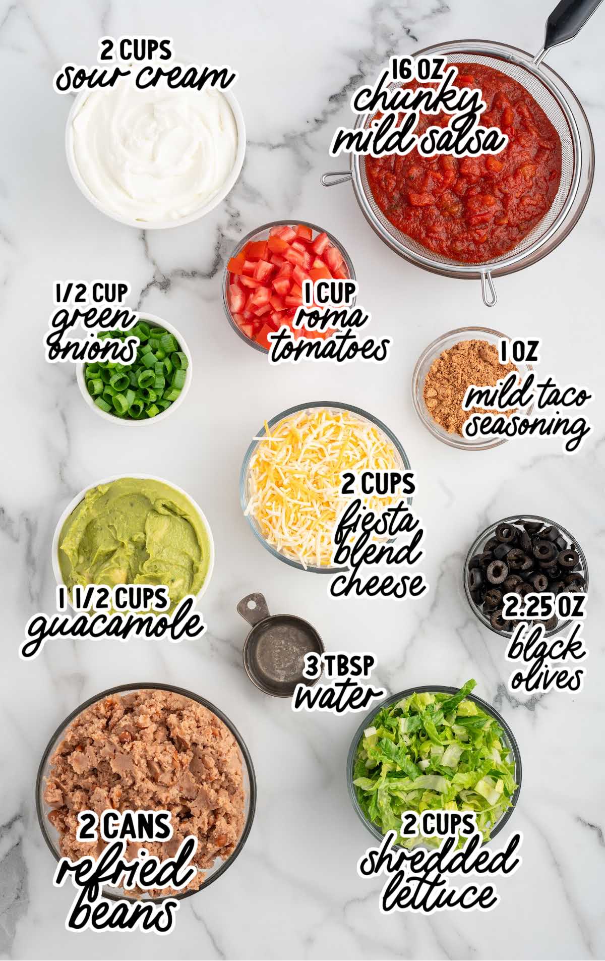 7 Layer Dip raw ingredients that are labeled