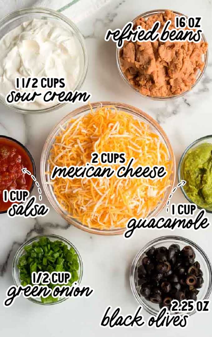seven layer dip raw ingredients that are labeled