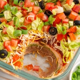 a baking dish of 7 Layer Dip