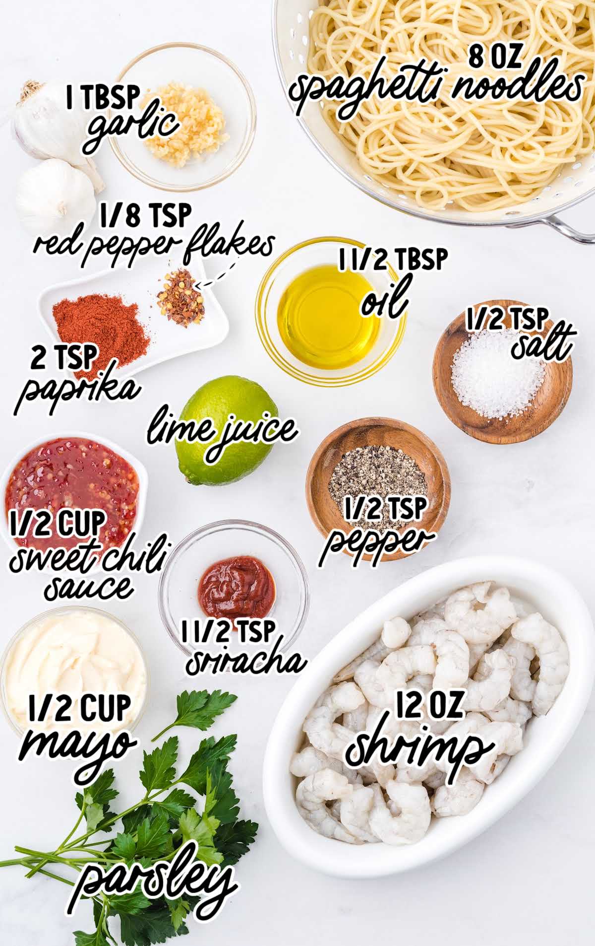 bang bang shrimp pasta raw ingredients that are labeled