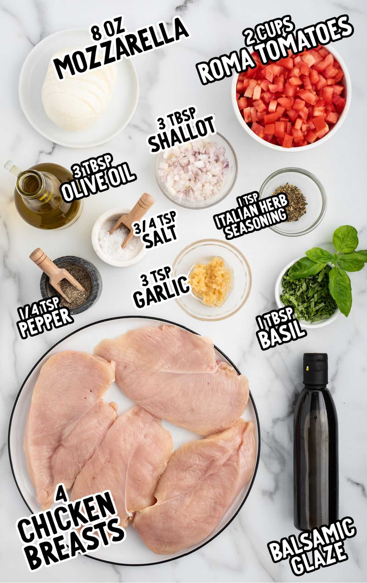 Bruschetta Chicken raw ingredients that are labeled