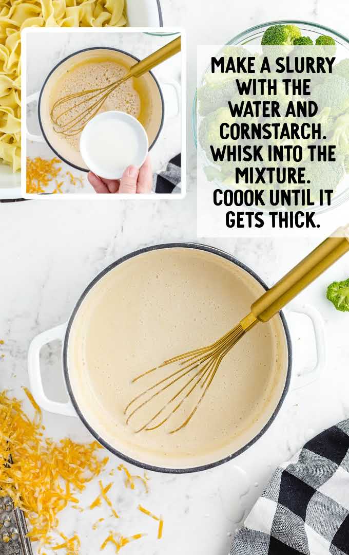 cornstarch mixture poured into the pot