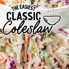 close up shot of Classic Coleslaw in a bowl and close yup shot of close up shot of Classic Coleslaw