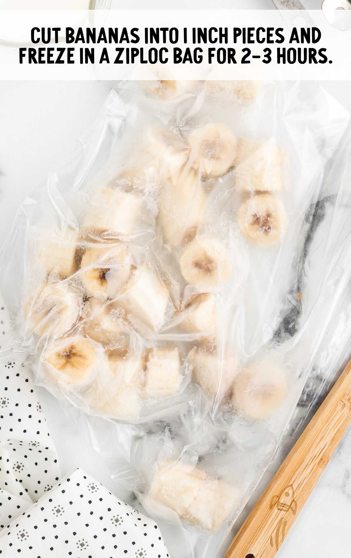 dog ice cream process shot of bananas cut into pieces and placed in a ziploc bag
