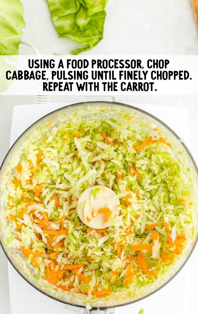 cabbage being pulsed in a food processor