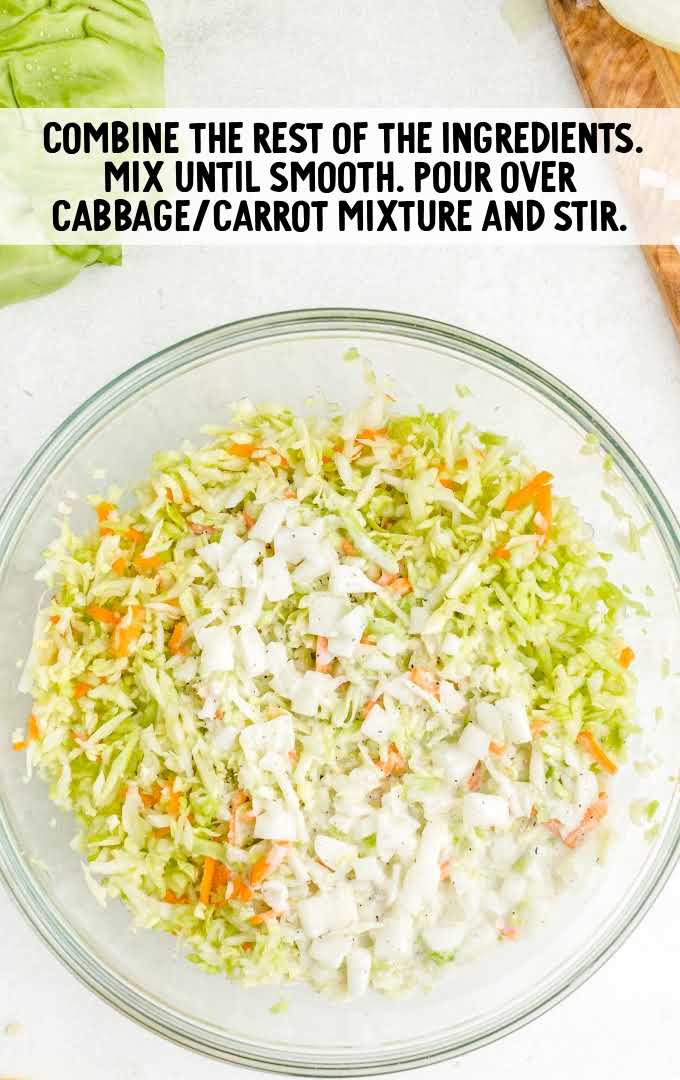 cabbage/carrot mixture poured over the ingredients and stir