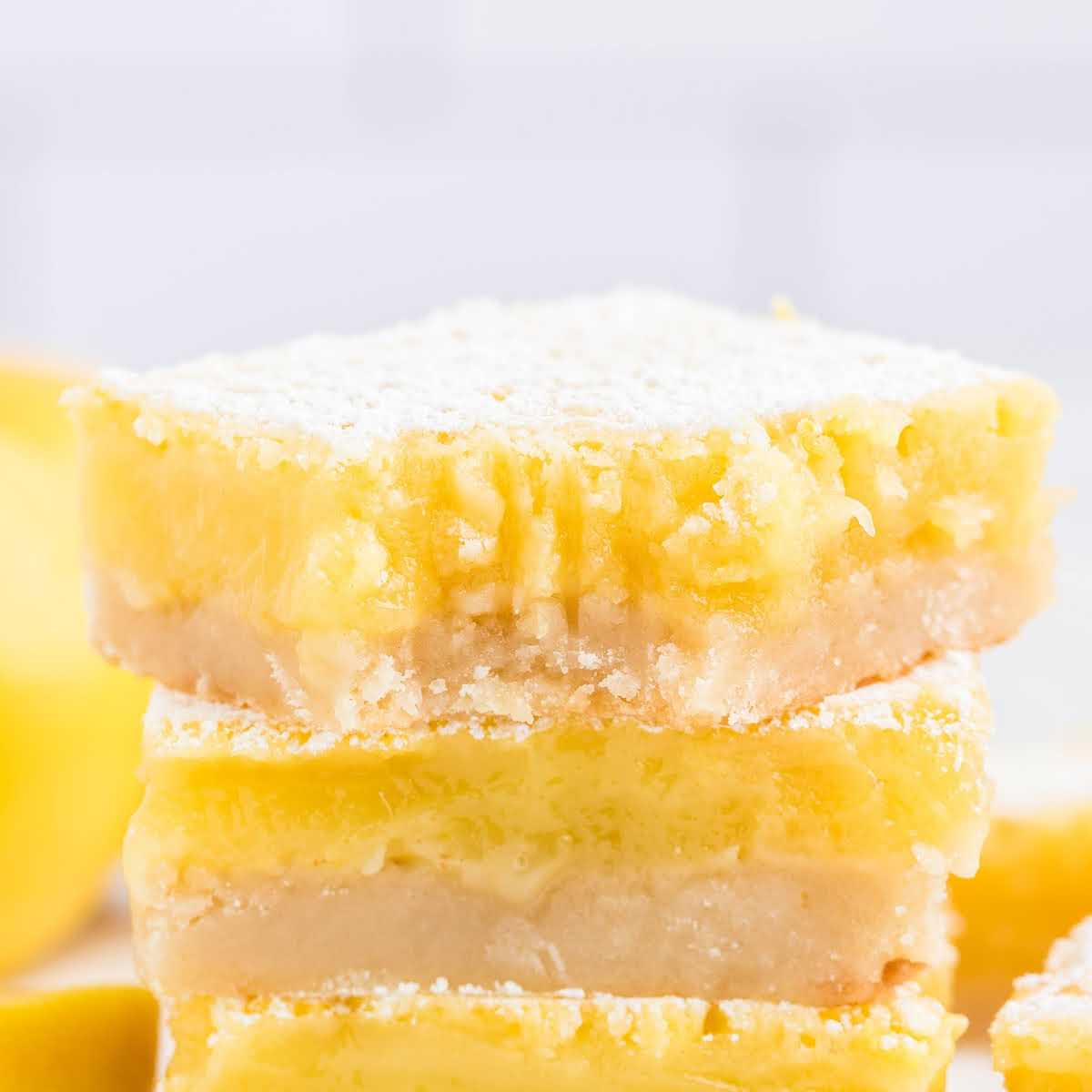 Lemon Bars stacked on top of each other