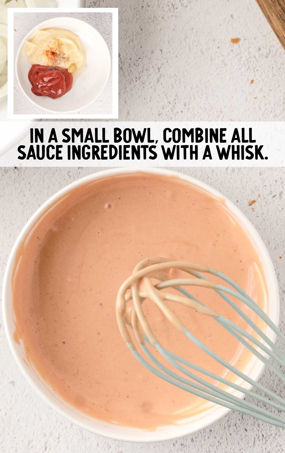 sauce ingredients being whisked together in a bowl
