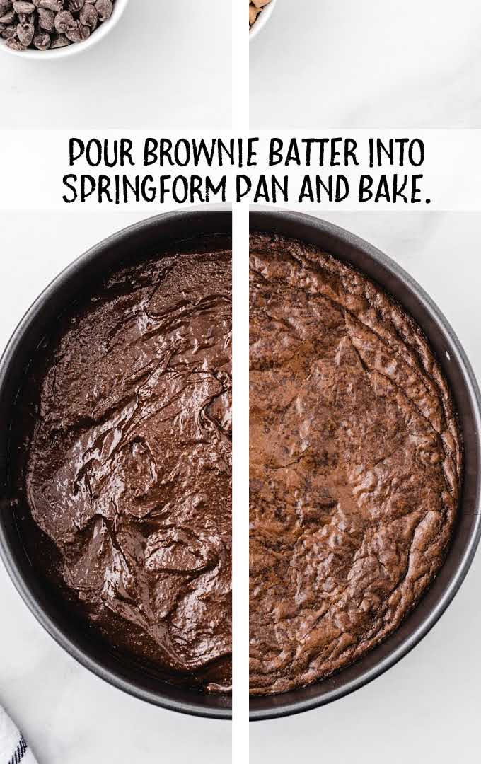 brownie batter poured into a pan and baked 