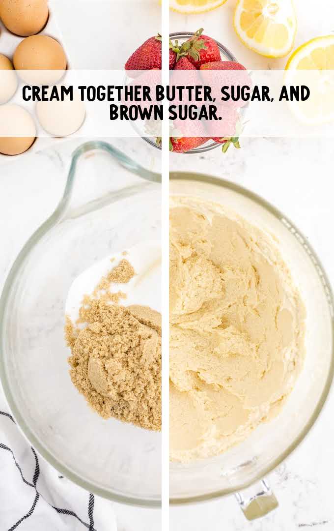 butter, sugar, and brown sugar combined in a bowl