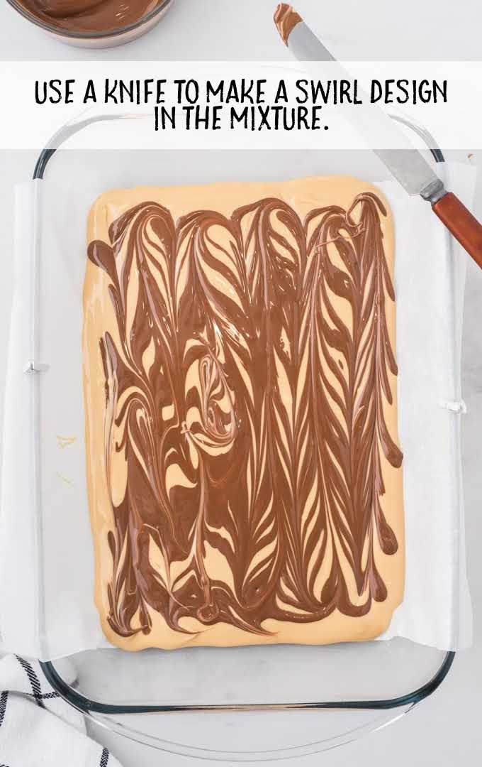 tiger fudge process shot of swirl designs being made on fudge with a knife