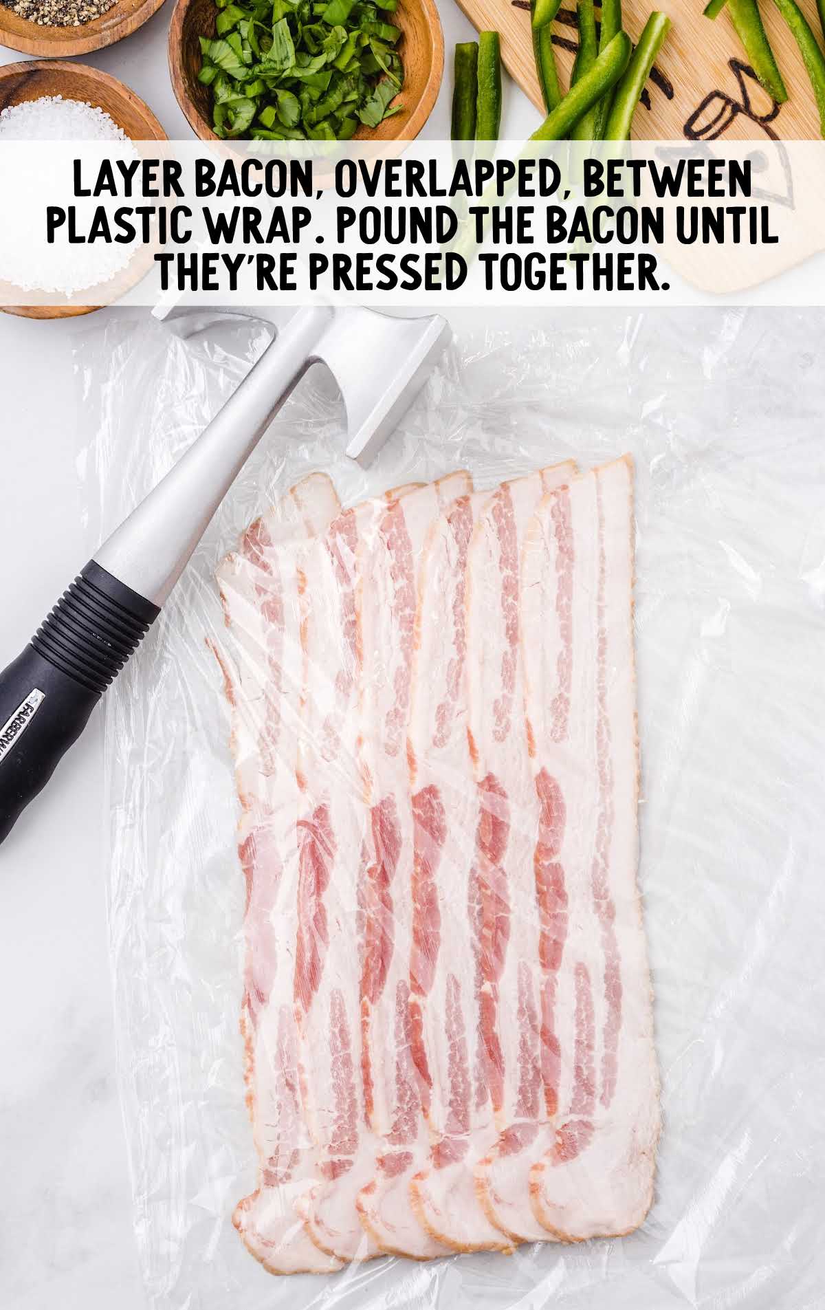 bacon placed in plastic wrap
