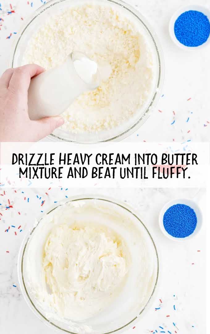 heavy cream drizzled into the butter mixture 