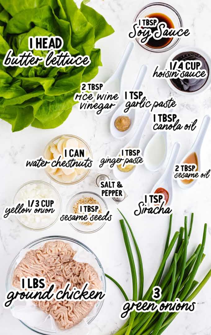 Asian chicken lettuce wrap raw ingredients that are labeled