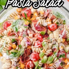 overhead shot of BLT Pasta Salad in a bowl