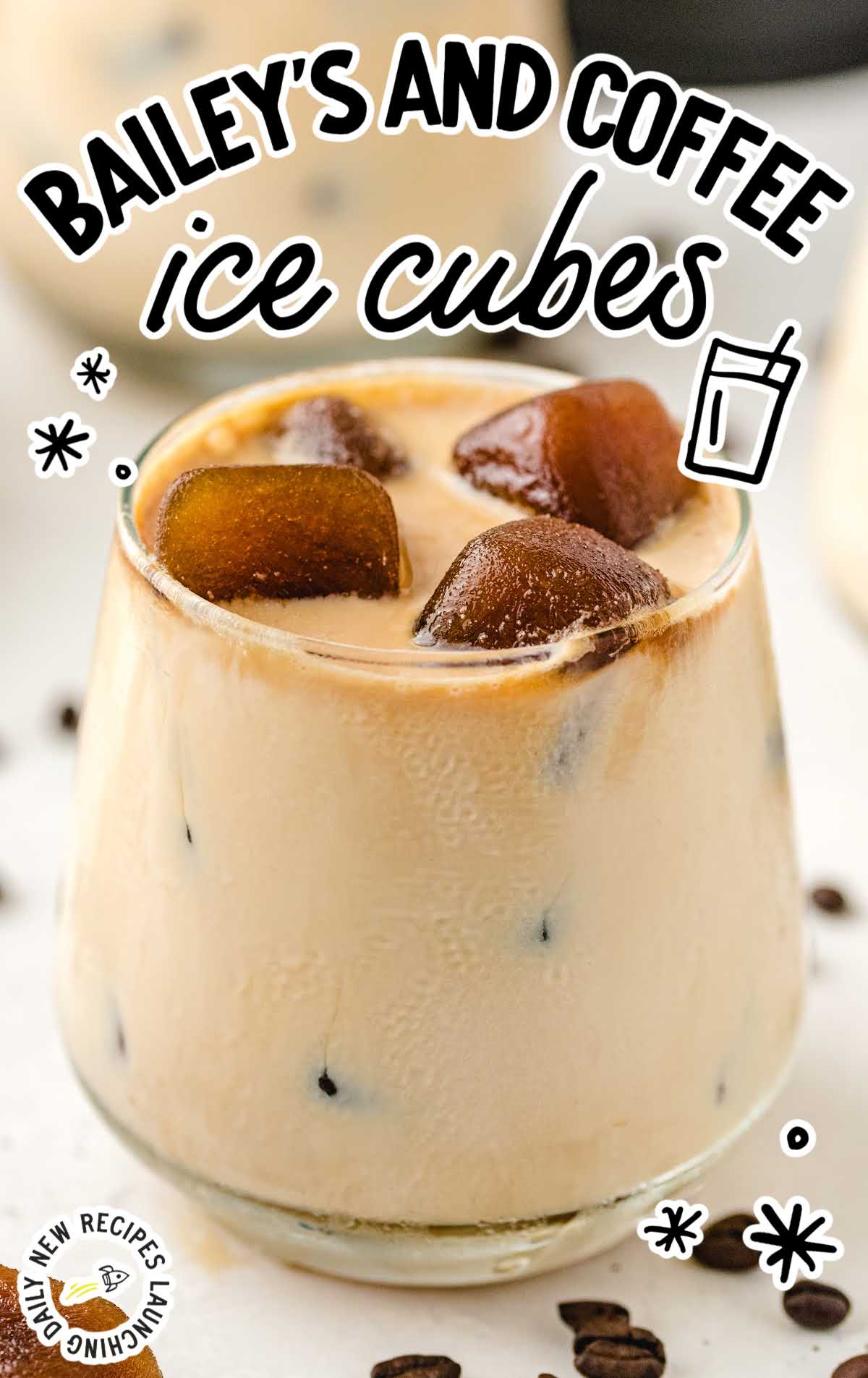 close up shot of Baileys and Coffee Ice Cubes in a glass cup