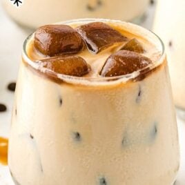 shot of Baileys and Coffee Ice Cubes in a glass cup