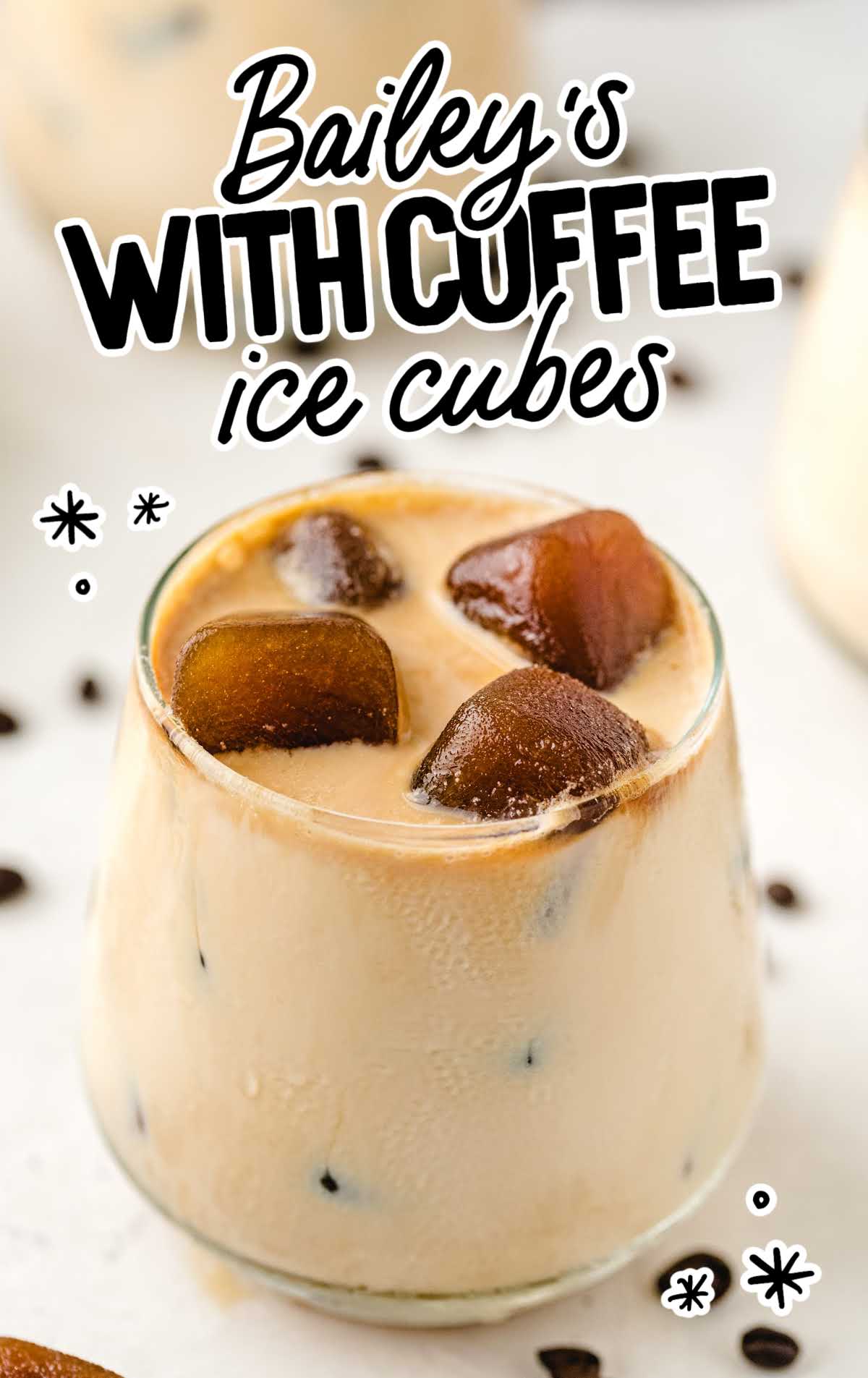 Bailey’s with coffee ice cubes served in a short glass, showing creamy Irish cream poured over frozen coffee cubes