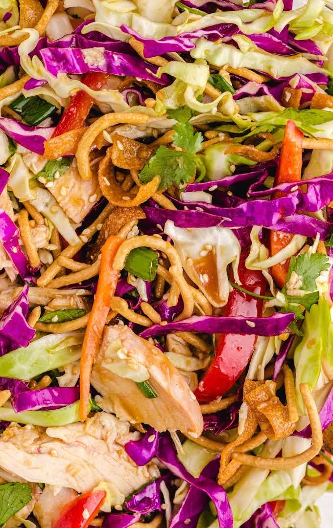 close up shot of Chinese chicken salad