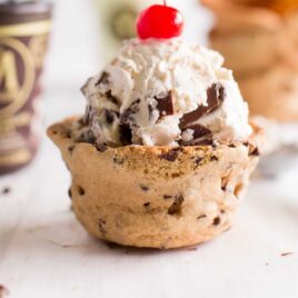 a close up shot of a Chocolate Chip Cookie Cup