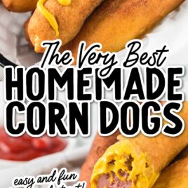 corn dogs in a basket with a bowl of mustard and ketchup