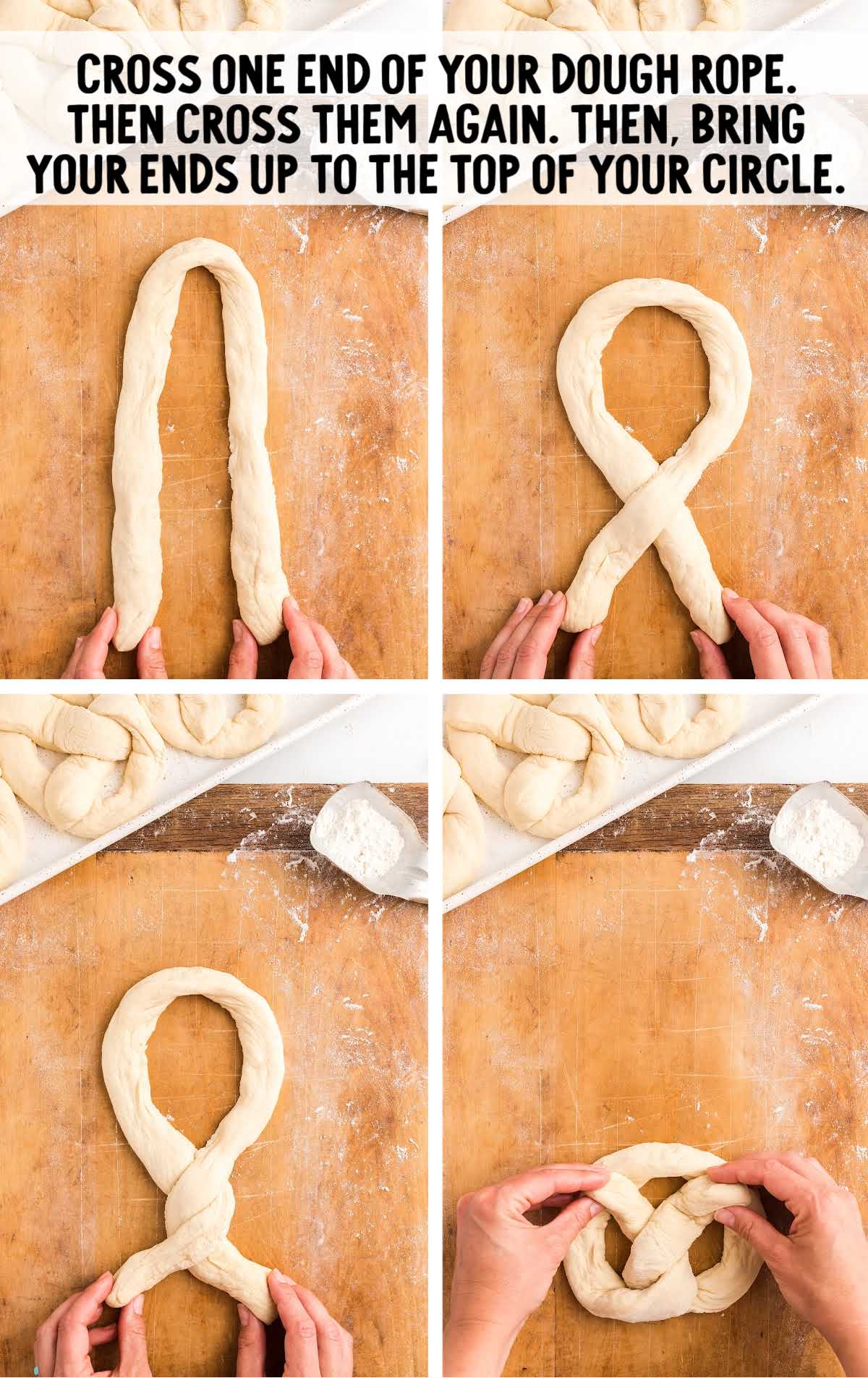 crossing Dough to form pretzel form