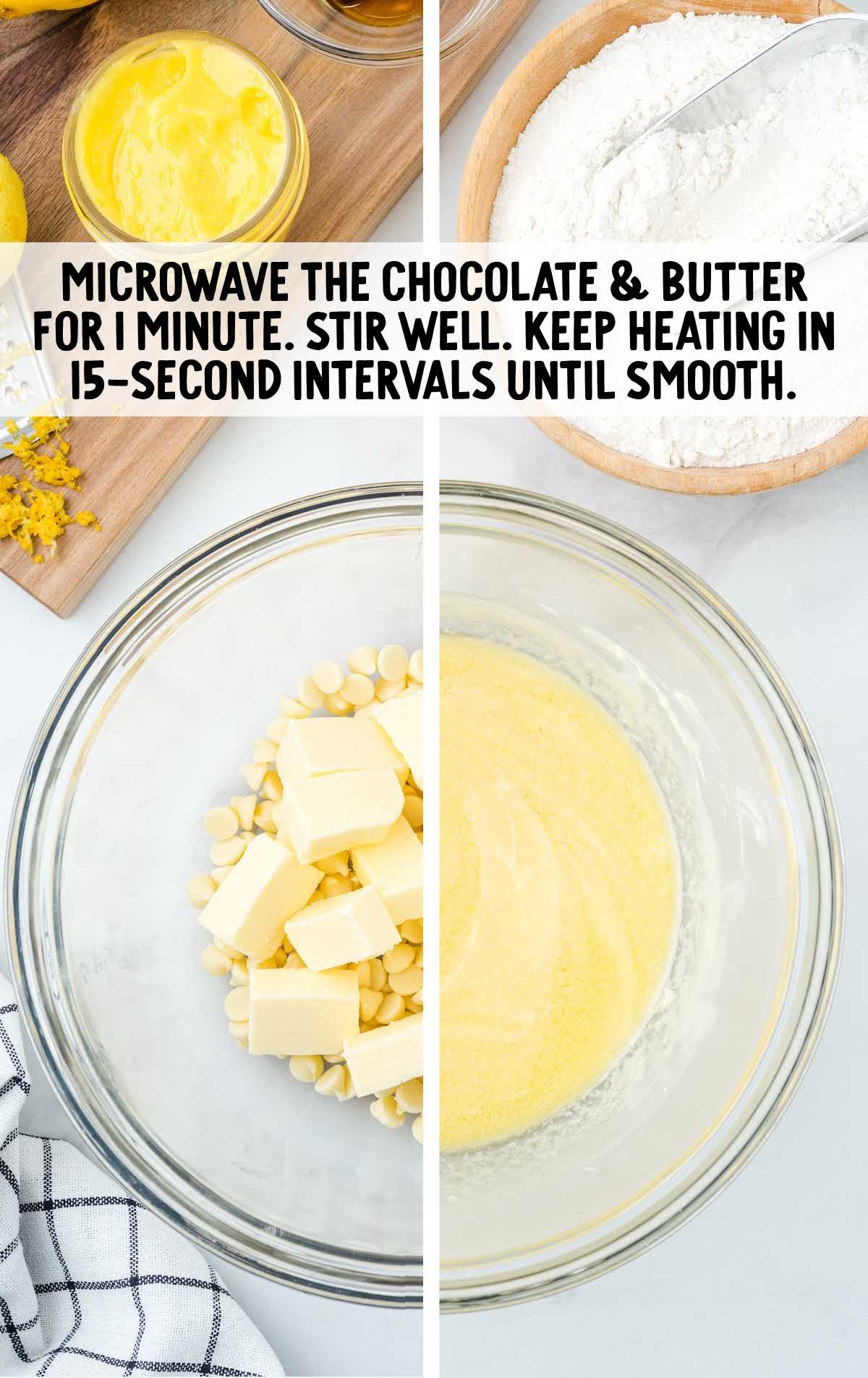 white chocolate chips and butter melted and combined in a bowl