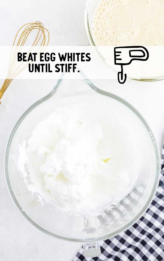 magic custard cake process shots of eggs whites beaten in a measuring cup