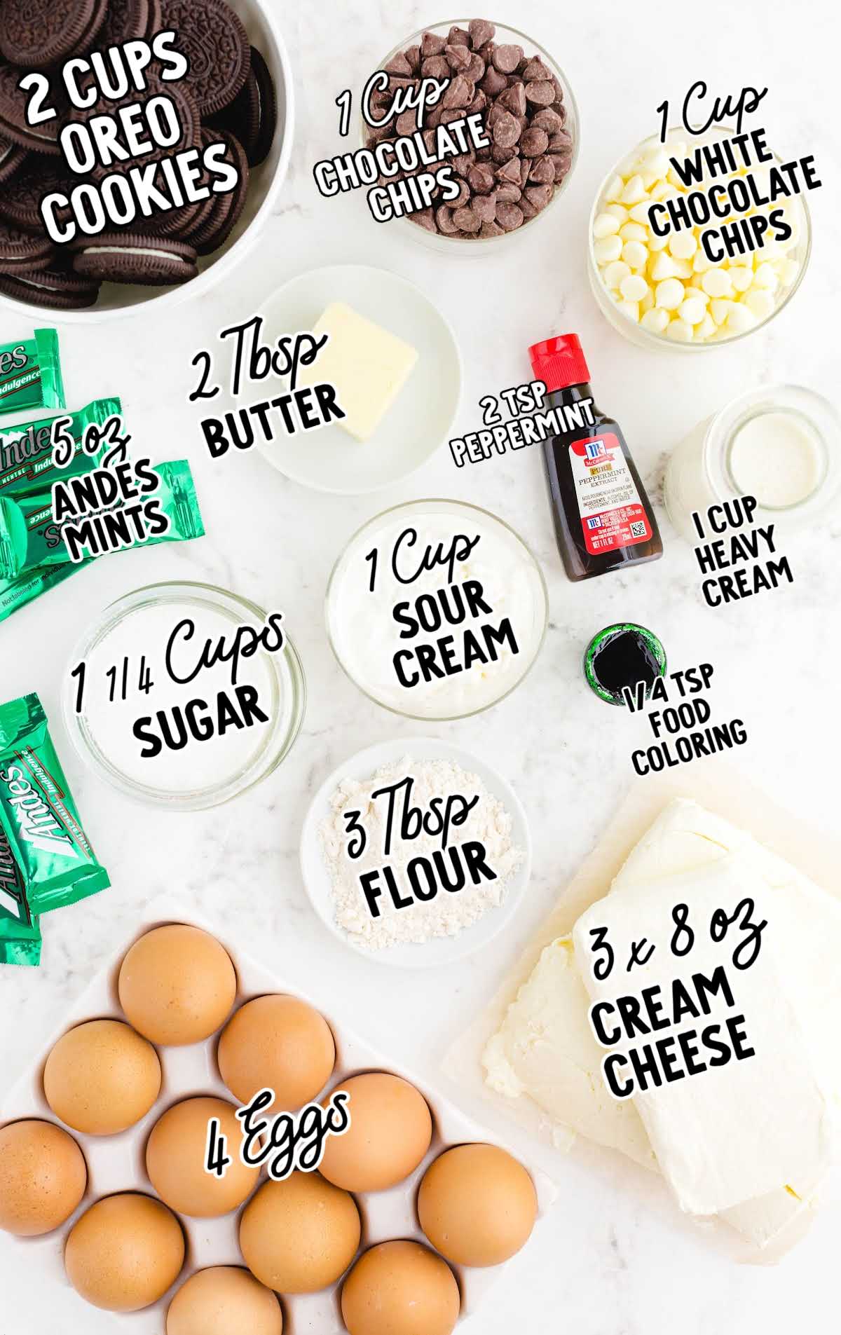 mint chocolate cheesecake raw ingredients that are labeled