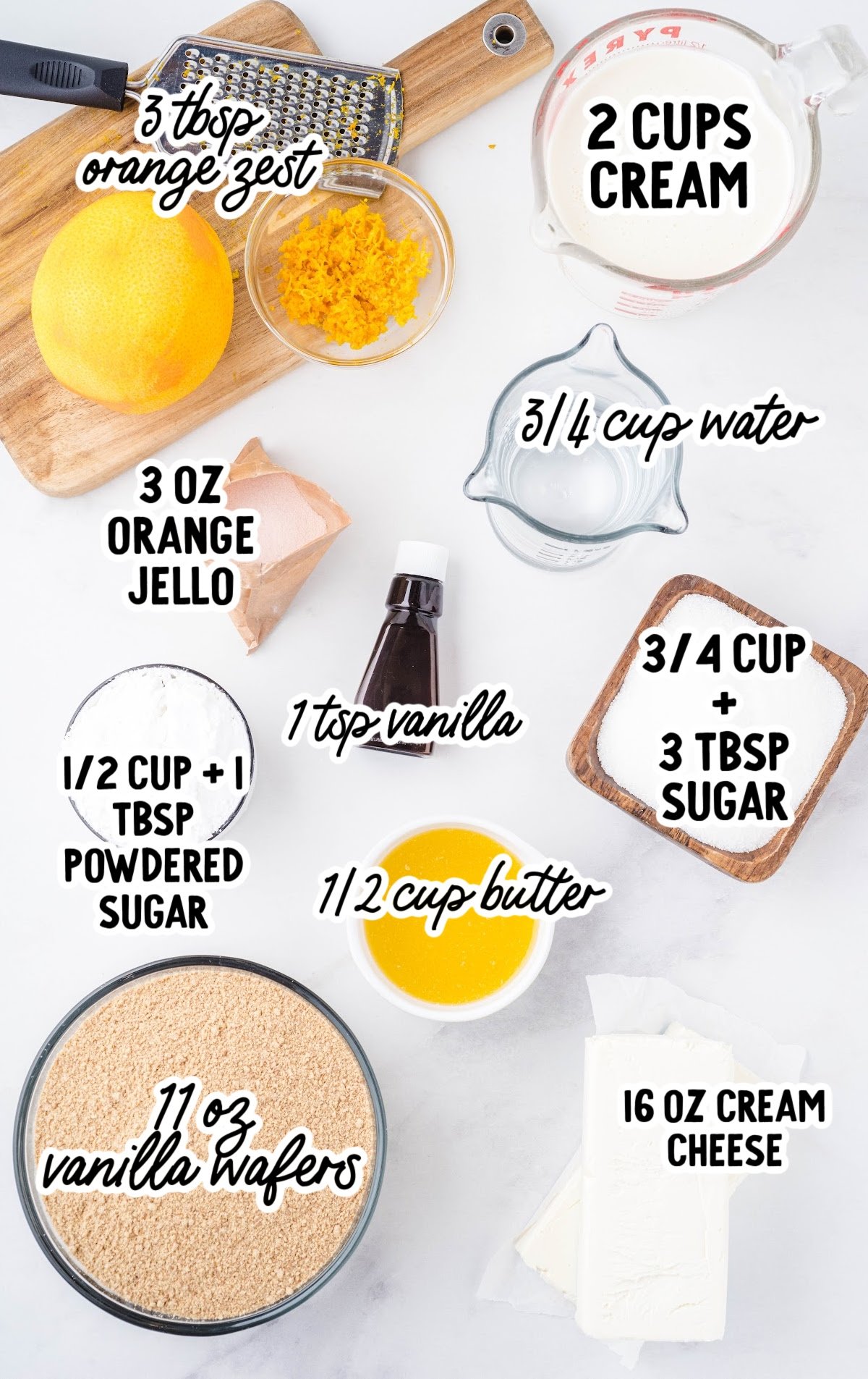 no-bake orange creamsicle cheesecake raw ingredients that are labeled