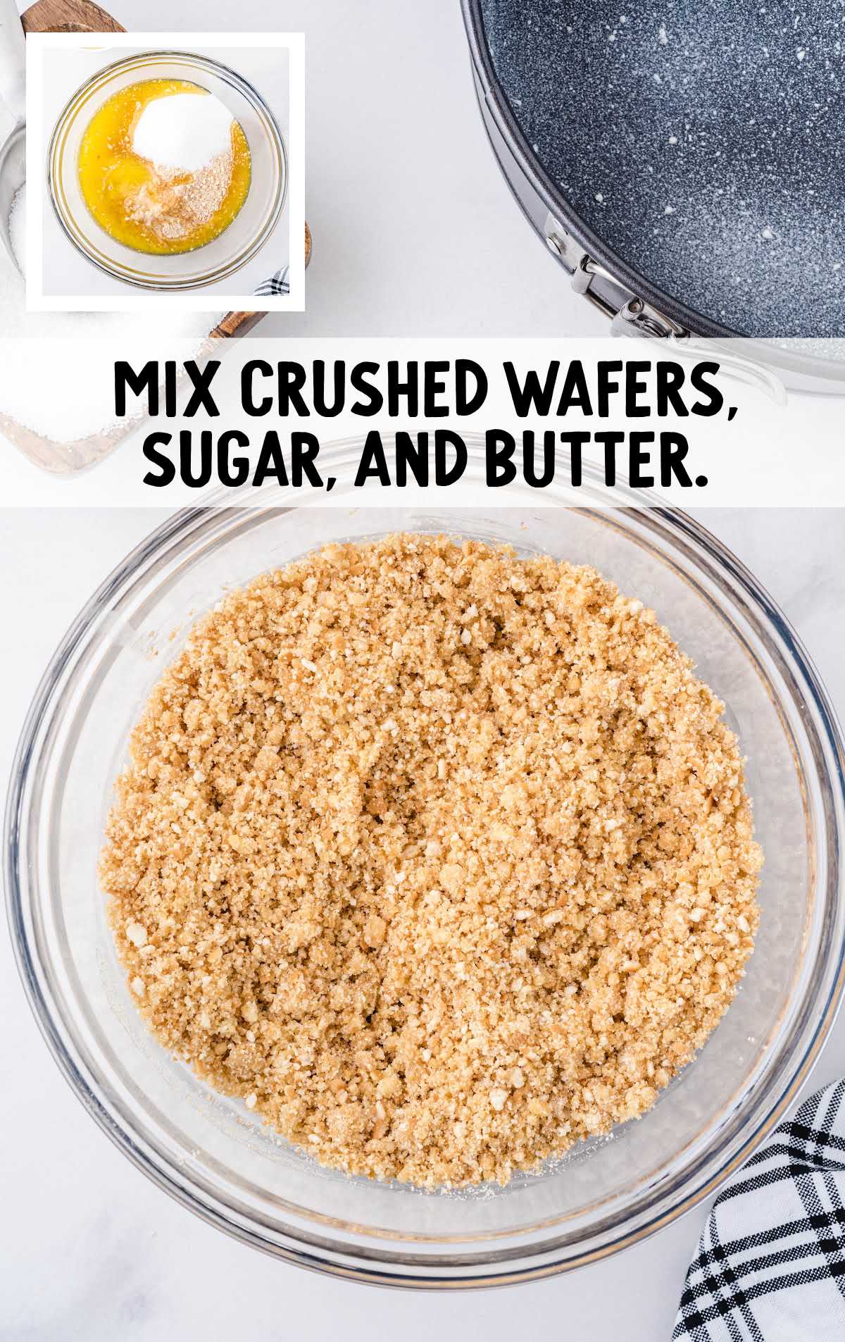 crushed wafers, sugar, and butter mixed together