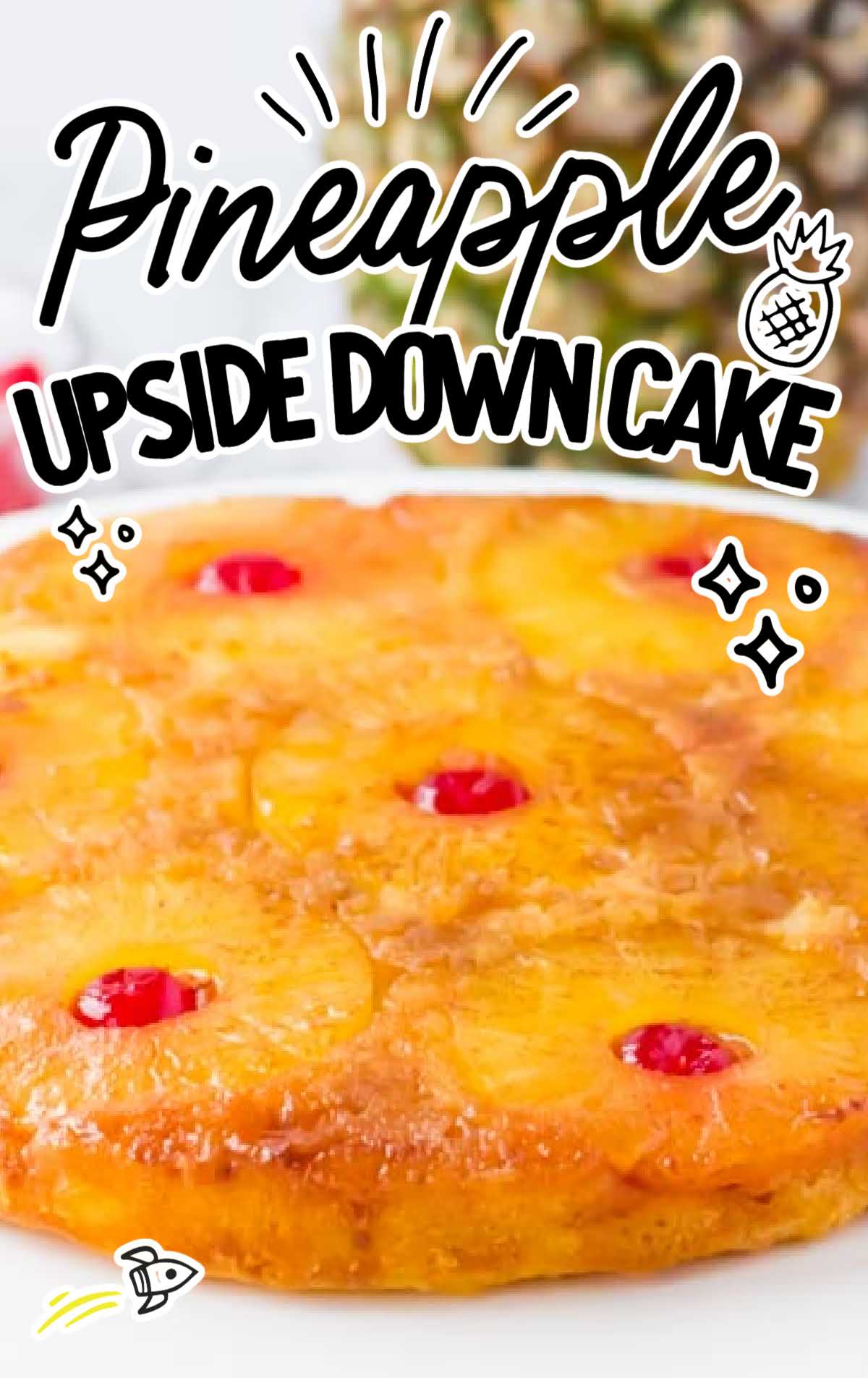 A close up shot of Pineapple Upside Down Cake