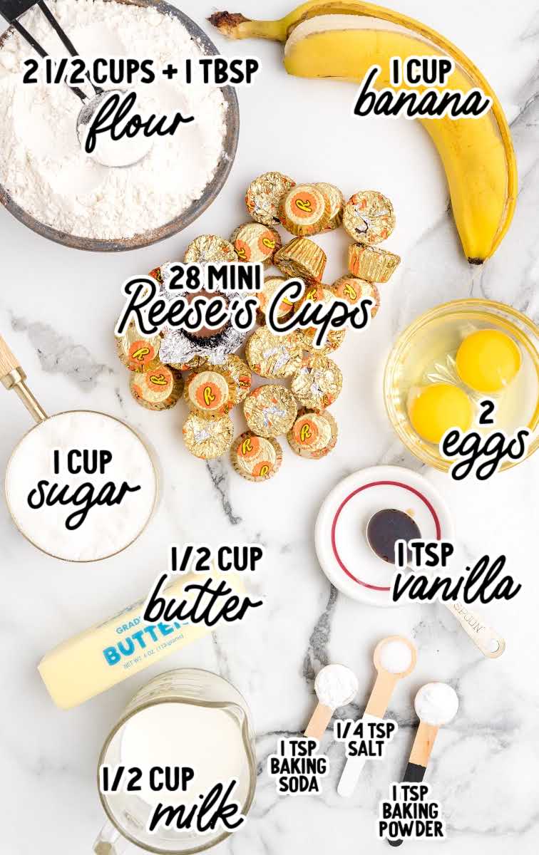 Reese’s peanut butter banana bread raw ingredients that are labeled