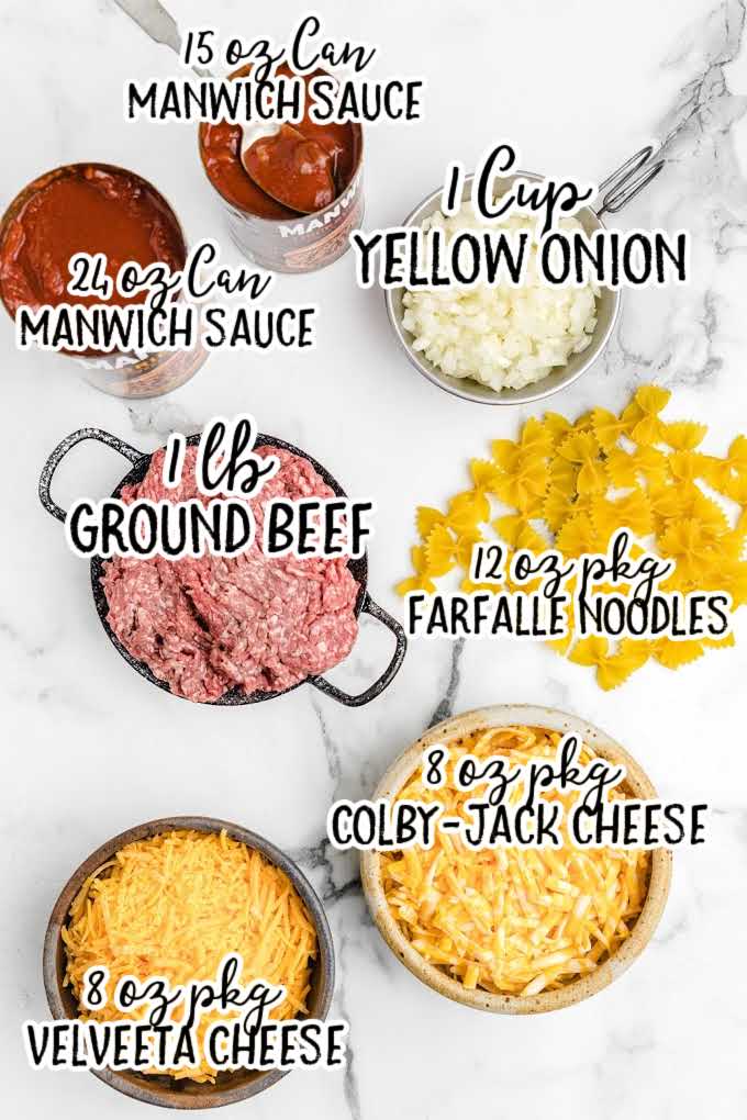 sloppy Joe casserole raw ingredients that are labeled