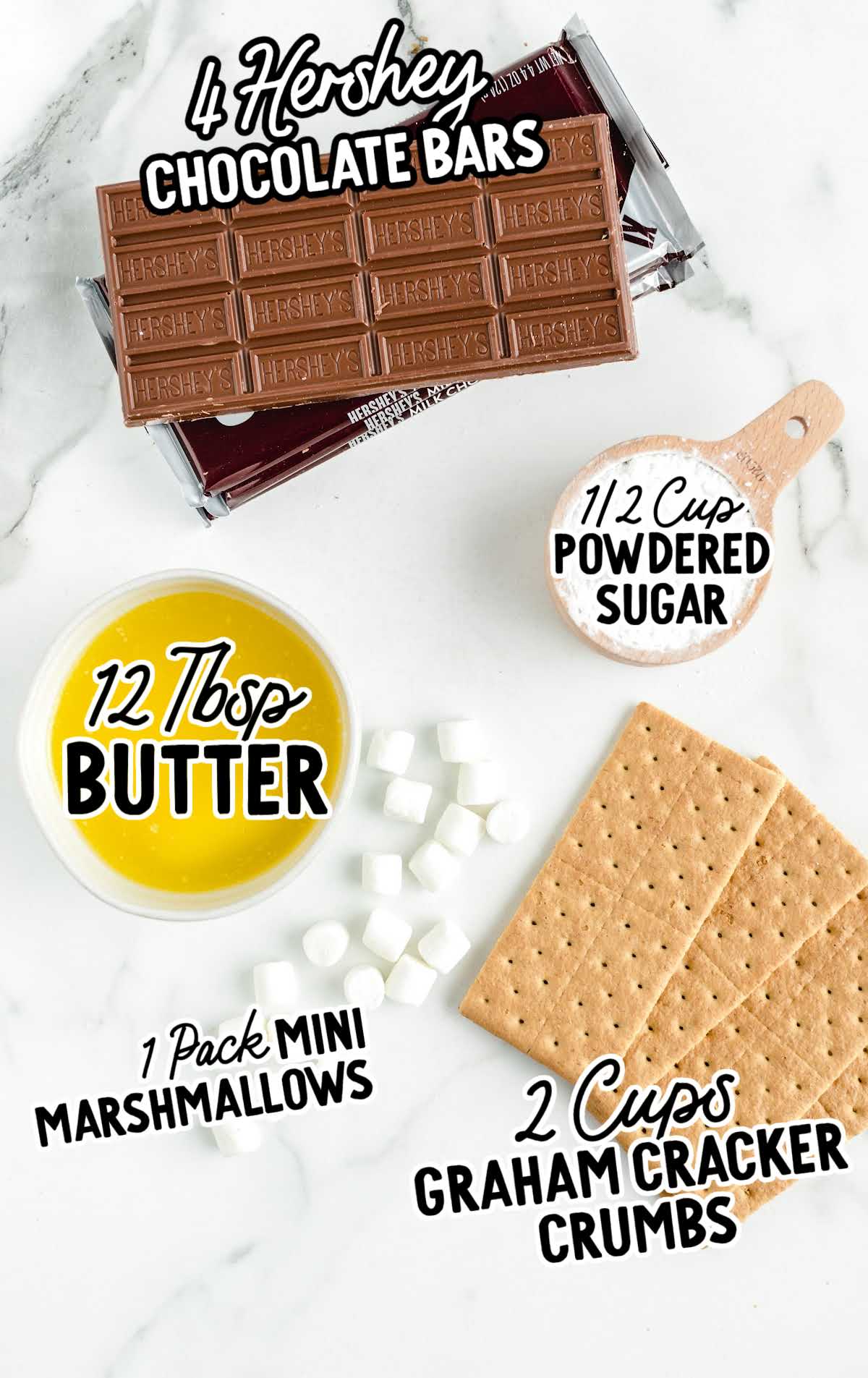 Smores Bars raw ingredients that are labeled