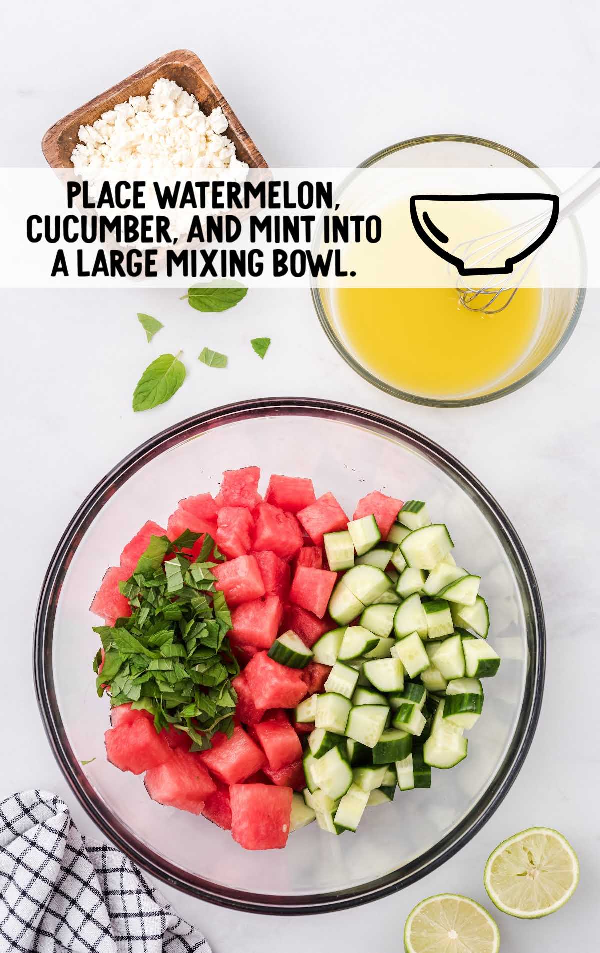 watermelon, cucumber, and mint mixed together