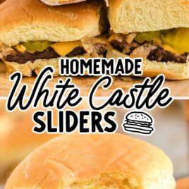 White Castle sliders piled on a wooden board