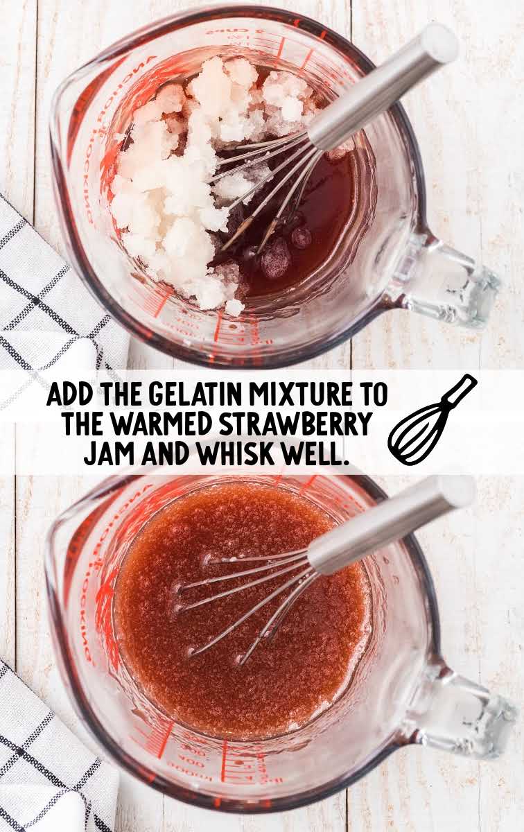 gelatin mixture added to the strawberry jam 