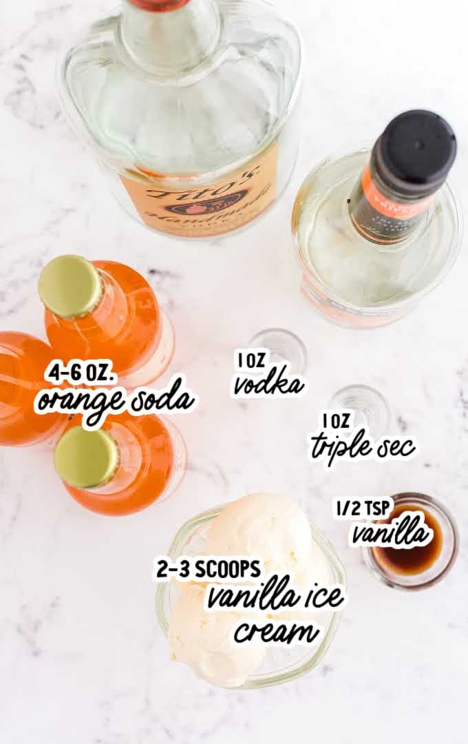 boozy creamsicle float raw ingredients that are labeled