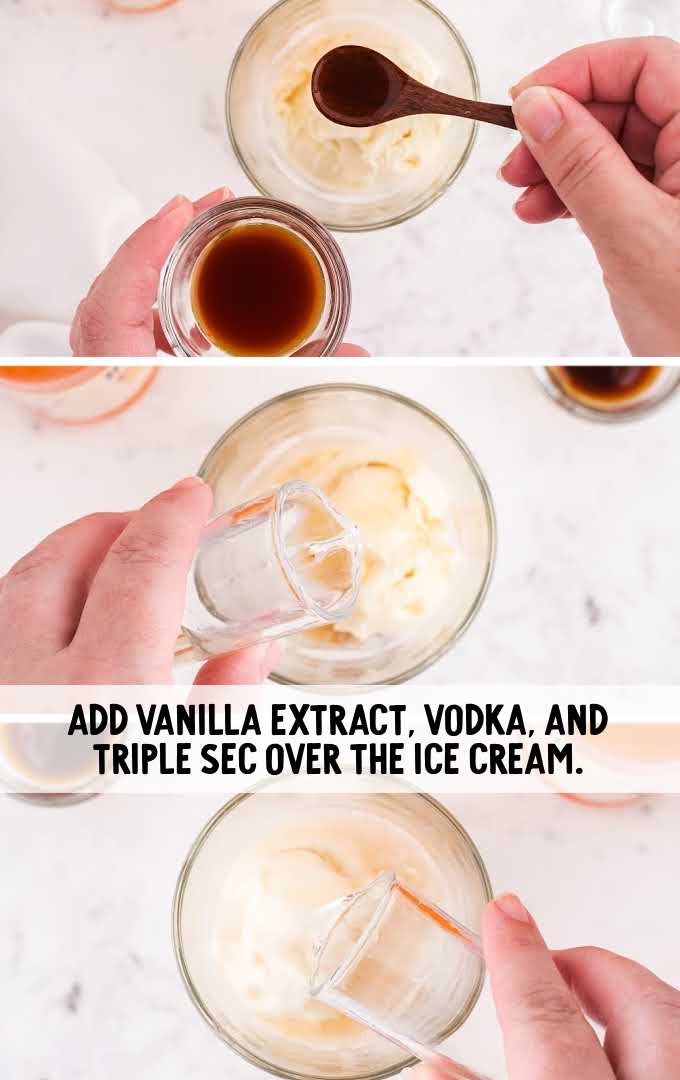 vanilla extract, vodka, and Triple Sec poured over the ice cream